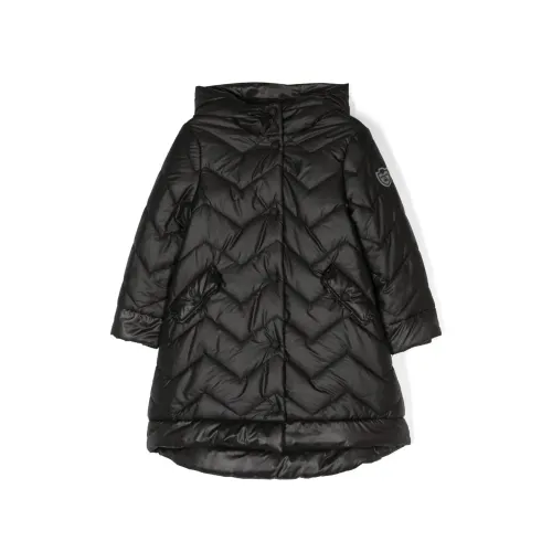 Monnalisa , Quilted Long Down Jacket with Hood ,Black female, Sizes: