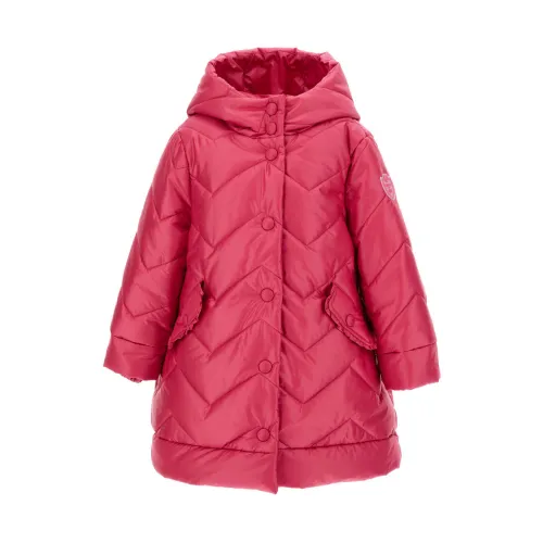 Monnalisa , Quilted Long Down Jacket with Hood ,Pink female, Sizes: