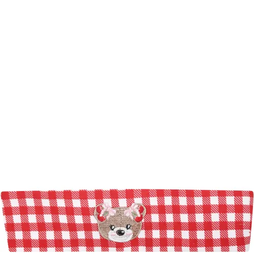 Monnalisa , Red Checked Headband with Bear ,Red female, Sizes: