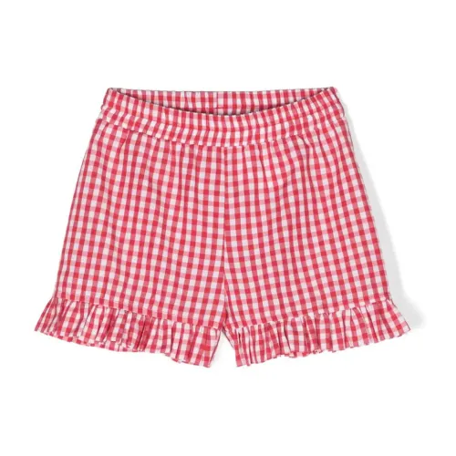 Monnalisa , Red Checkered Cotton Shorts ,Red female, Sizes: