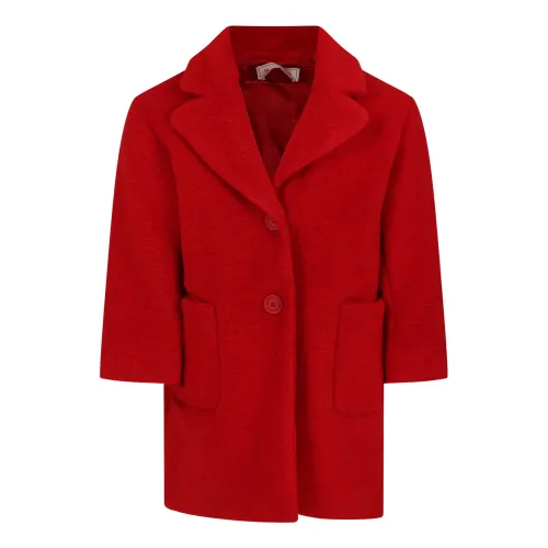 Monnalisa , Red Long Sleeve Coat with Lapel Collar ,Red unisex, Sizes: