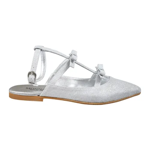 Monnalisa , Silver Ballet Flats with Adjustable Strap ,Gray female, Sizes: