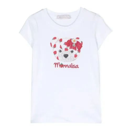 Monnalisa , White Cotton T-shirt with Bear Print ,White female, Sizes:
