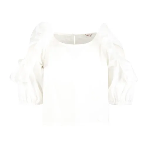 Monnalisa , White Cotton T-Shirt with Ruffles ,White female, Sizes: