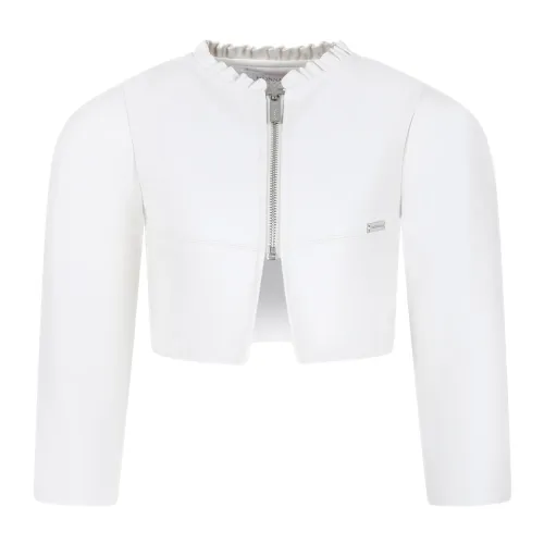 Monnalisa , White Faux Leather Jacket with Ruffles ,White female, Sizes: