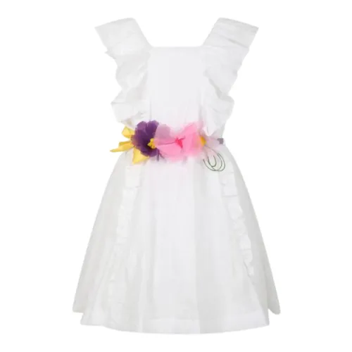 Monnalisa , White Floral Embroidered Dress ,White female, Sizes: