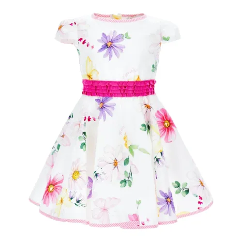Monnalisa , White Floral Print Dress ,Multicolor female, Sizes:
