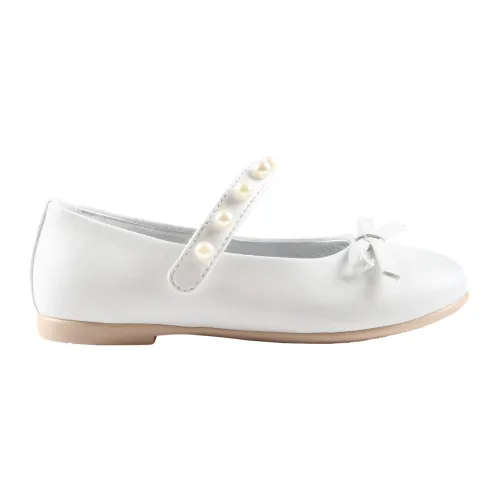 Monnalisa , White Leather Ballet Flats with Velcro Closure ,White female, Sizes: