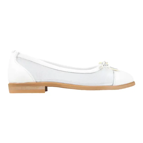 Monnalisa , White Mesh Ballerinas with Leather Details ,White female, Sizes: