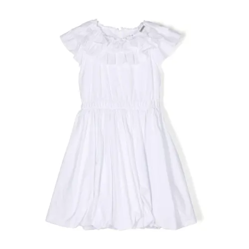 Monnalisa , White Poplin Ruffle Off-Shoulder Dress ,White female, Sizes: