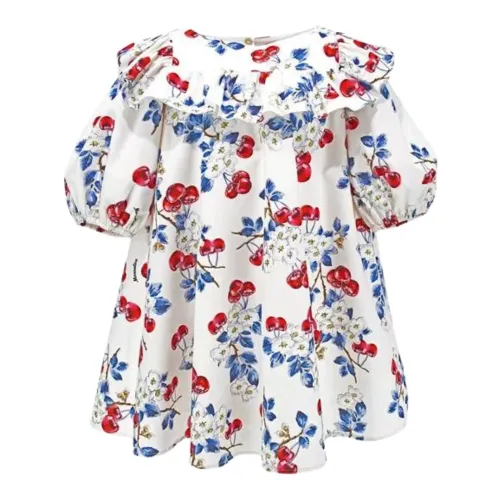 Monnalisa , White Ruffled Cherry Print Dress ,Multicolor female, Sizes: