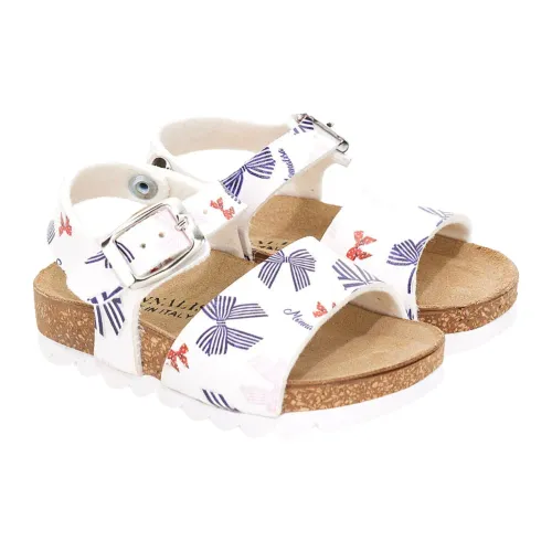 Monnalisa , White Sandals with Multicolor Bow Pattern ,White female, Sizes: