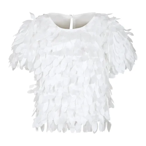 Monnalisa , White Short Sleeve Top with Jewel Button Closure ,White unisex, Sizes: