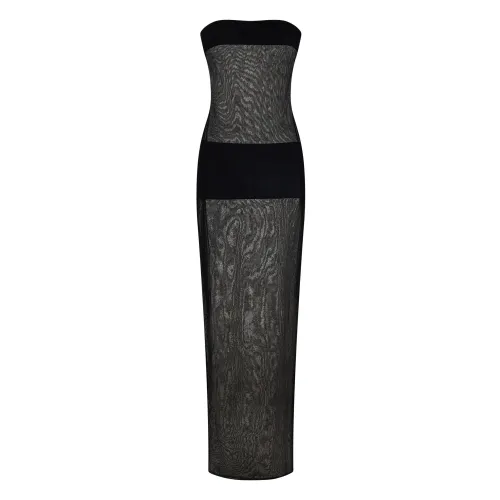 Monot , Black Sheer Strapless Dress ,Black female, Sizes: