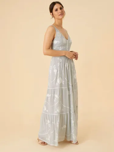 Monsoon Alexis Embellished Floral Maxi Dress, Silver - Silver - Female