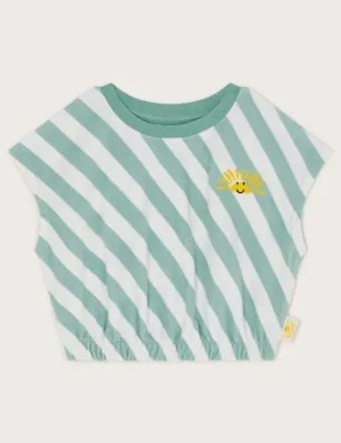Monsoon Girls Cotton Rich Striped Towelling Top (3-13 Yrs) - 5-6 Y - Green Mix, Green Mix