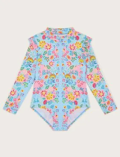 Monsoon Girls Floral Long Sleeve Swimsuit (3-13 Yrs) - 9-10Y - Blue Mix, Blue Mix