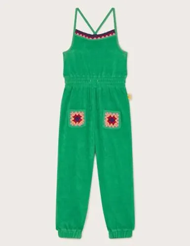 Monsoon Girls Pure Cotton Jumpsuit (3-13 Yrs) - 3-4 Y - Green, Green
