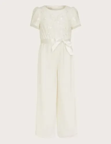 Monsoon Girls Sequin Occasion Jumpsuit (3-15 Yrs) - 14-15 - Ivory, Ivory