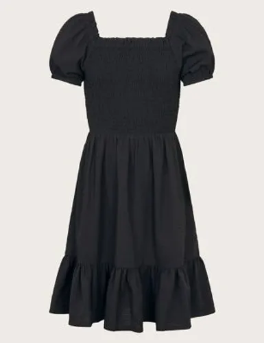 Monsoon Girls Shirred Tiered Dress (7-15 Yrs) - 11-12 - Black, Black