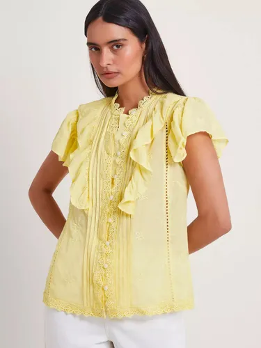 Monsoon Rue Ruffle Embroidered Blouse, Lemon - Lemon - Female