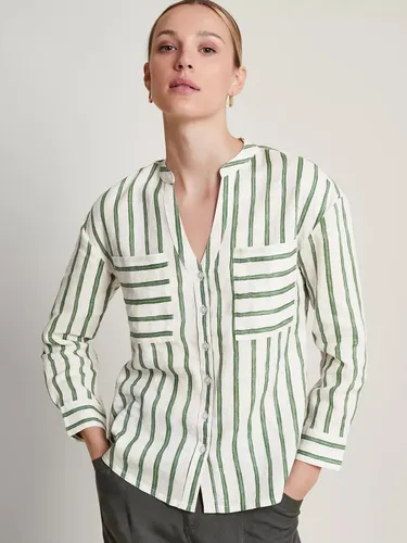 Monsoon Santana Striped Linen Shirt, Green/Ivory - Green/Ivory - Female