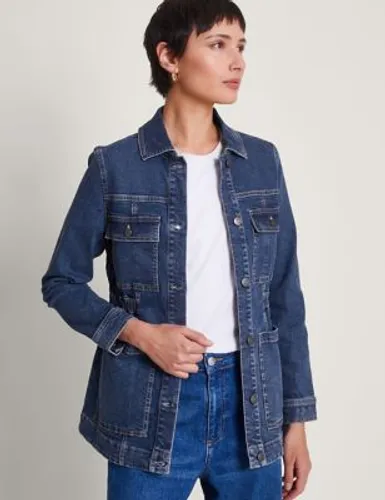 Monsoon Womens Cotton Rich Denim Longline Jacket - XXL - Blue Denim, Blue Denim
