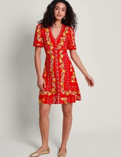 Monsoon Womens Jersey Floral Knee Length Tea Dress - M - Red Mix, Red Mix