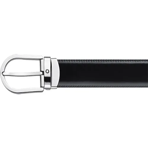 Montblanc Belt Horseshoe Buckle Black/Brown 30mm Reversible Leather - Silver