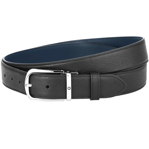 Montblanc Belt Pin Buckle 35mm Reversible Leather Black Blue D - Black