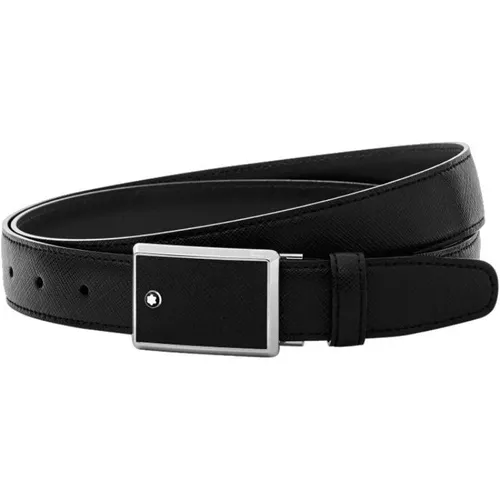 Montblanc Belt Rectangular Framed Black Saffiano Printed Leather And Stainless Steel Plate Buckle Black - Black