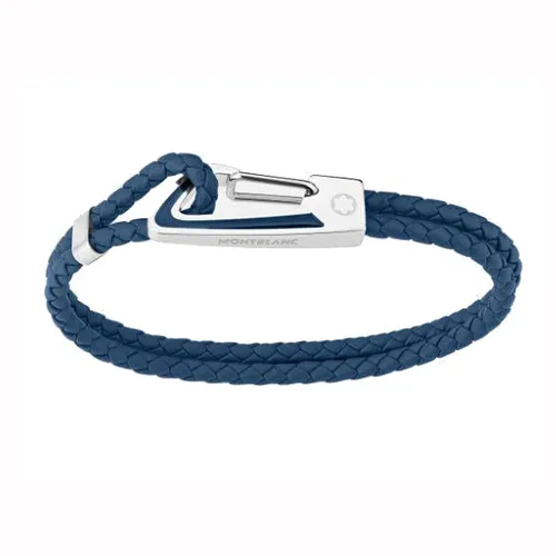 Montblanc Bracelet Woven Blue Leather Steel Clasp Size L