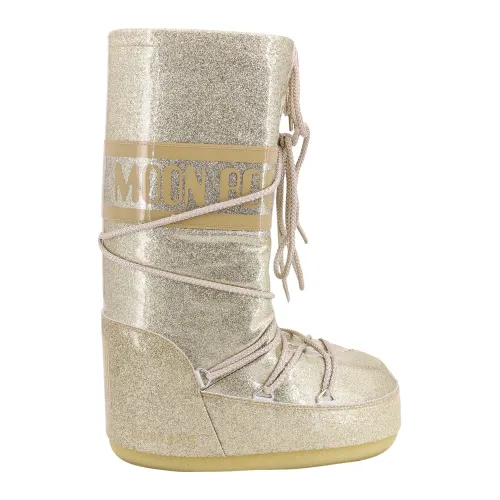 Moon Boot , Gold Lace-up Ankle Boots ,Yellow female, Sizes: