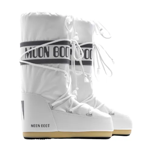 Moon Boot , White Nylon Snow Boots with Icon Design ,White female, Sizes:
