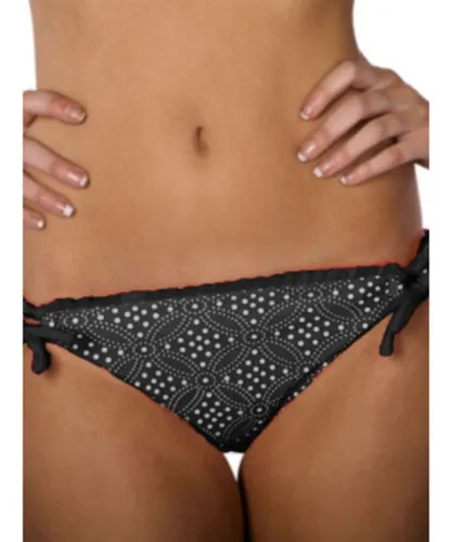 Moontide Womens Fusion Frill Tie Side Bikini Briefs - Black Polyamide