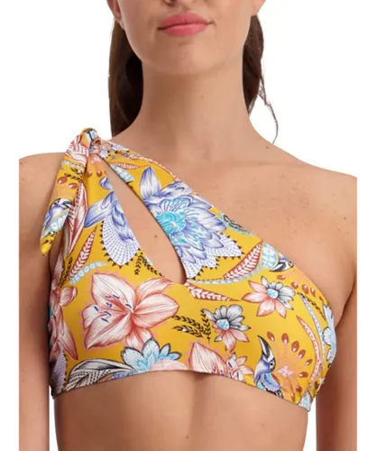 Moontide Womens Sunshine Bloom Tie Shoulder Bikini Top Golden - Yellow Polyamide