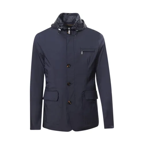 Moorer , Dark Blue Coat with Button and Zip Closure ,Blue male, Sizes: