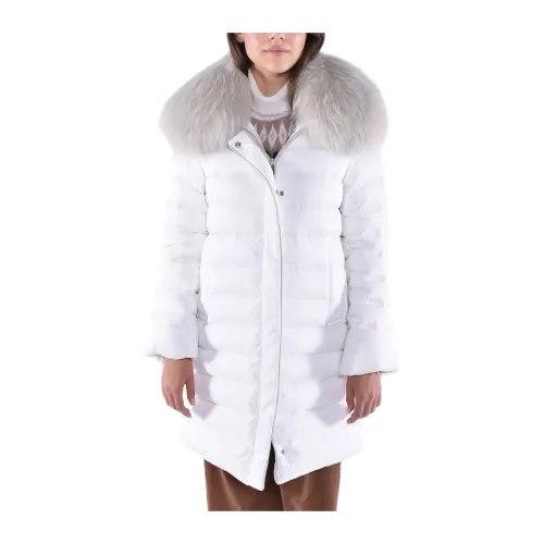 Moorer , Long Down Jacket with Fur Cintia ,White female, Sizes: