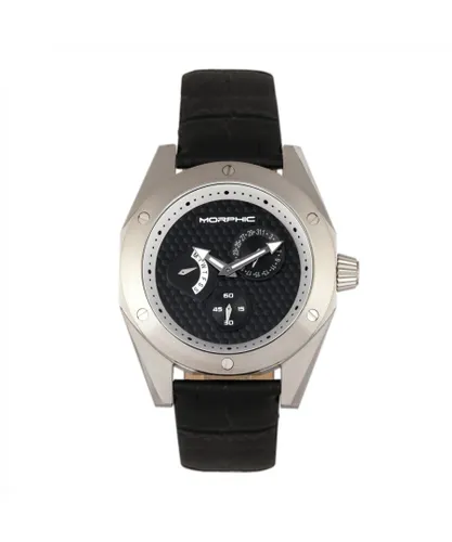Morphic M46 Series Leather-Band Mens Watch w/Date - Black & Silver Stainless Steel - One Size