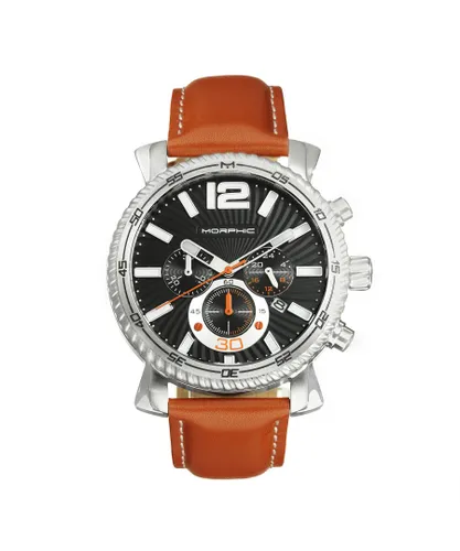 Morphic Mens M89 Series Chronograph Leather-Band Watch w/Date - Camel Stainless Steel - One Size