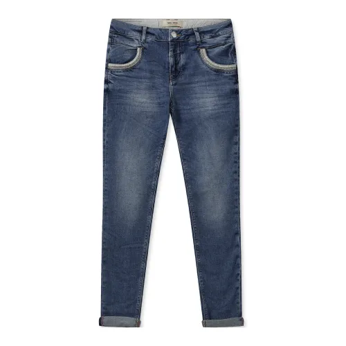 MOS Mosh , Classic Cropped Jeans with Stylish Details ,Blue female, Sizes: