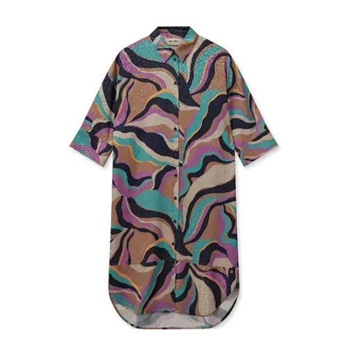 MOS Mosh , Colorful Loose-Fitting Dress with Half Sleeves and Shirt Collar ,Multicolor female, Sizes:
