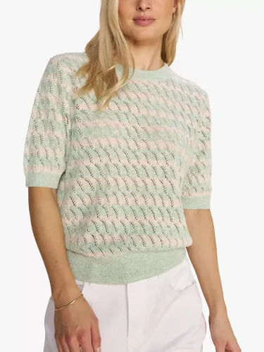 MOS MOSH Karin Short Sleeve Linen Knitted T-Shirt, Smoke Green - Smoke Green - Female