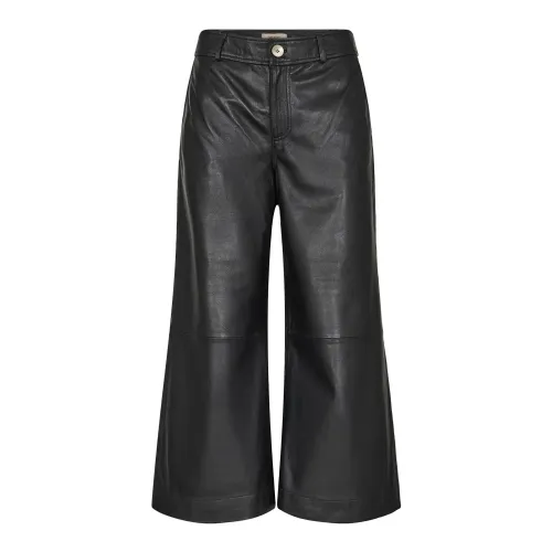 MOS Mosh , Loose-Fit Leather Pants with Wide Legs ,Black female, Sizes: