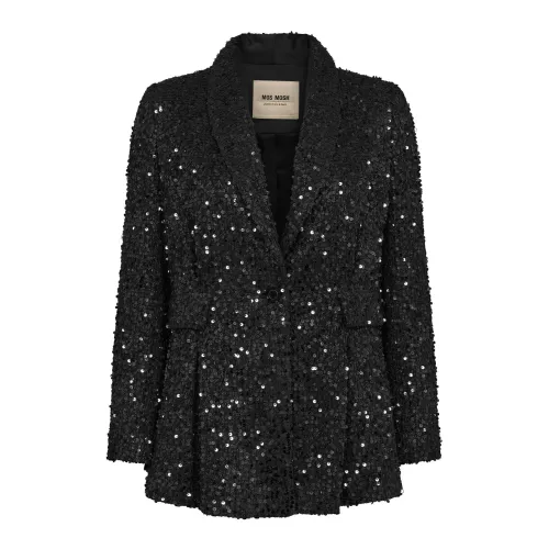 MOS Mosh , Sequin Blazer with Long Sleeves and Single Button Closure ,Black female, Sizes: