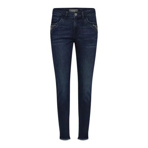 MOS Mosh , Slim-Fit Dark Blue Jeans with Side Pockets and Cool Details ,Blue female, Sizes:
