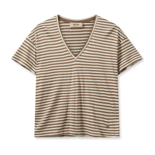MOS Mosh , Striped V-Neck Tee with Short Sleeves ,Multicolor female, Sizes: