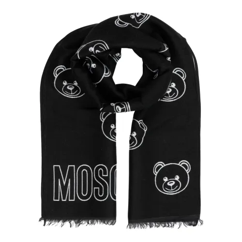 Moschino , Abstract Pattern Wool Scarf with Logo ,Black female, Sizes: ONE