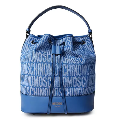 MOSCHINO All-Over Logo Denim Bucket Bag - Blue