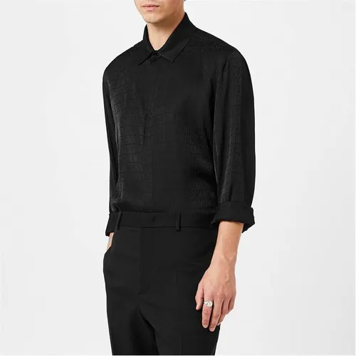 MOSCHINO Allover Logo Print Twill Shirt - Black